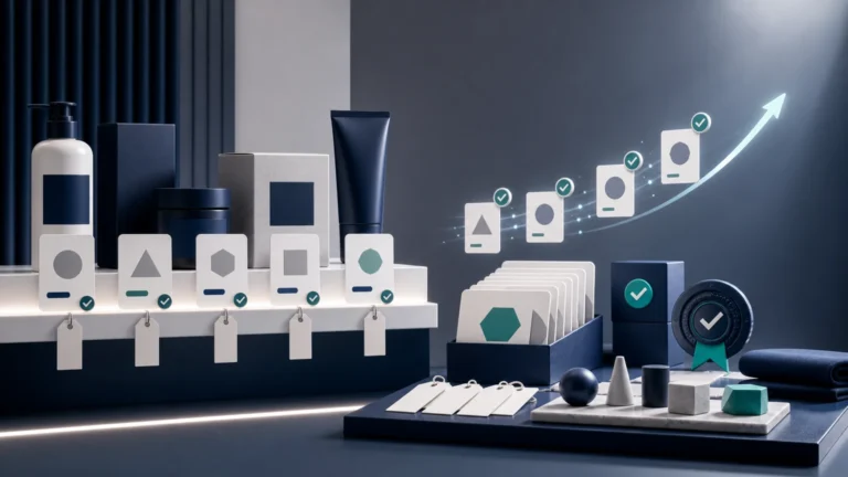 Produktfeed-Qualitätsstation mit Produktkarten als Symbol für die Optimierung von Google Shopping Ads