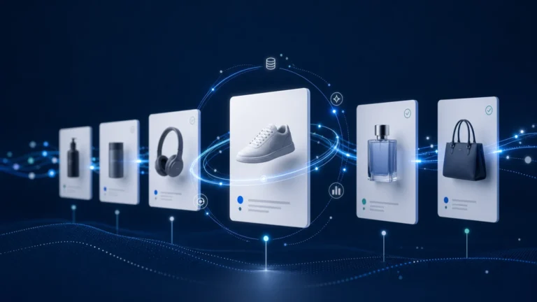 Produktkarten mit AI-Signalen als Symbol für AI Max für Shopping in Onlineshops