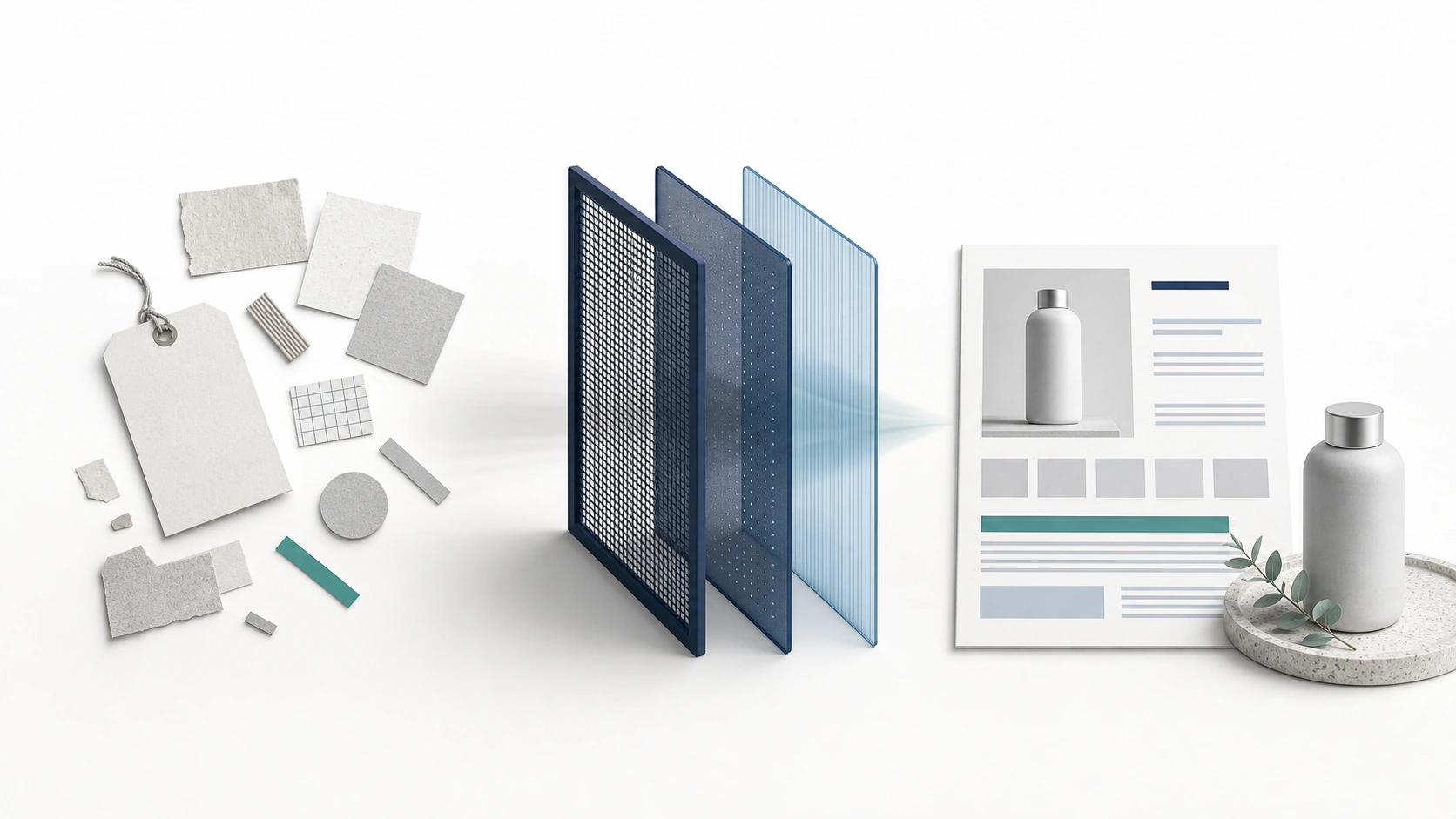 Schaubild als Qualitätsfilter: ungeordnete Shopinformationen werden geprüft und als klarer Produktinhalt für den Onlineshop aufbereitet